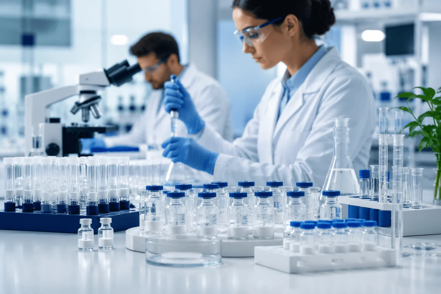 Research peptide samples in a laboratory